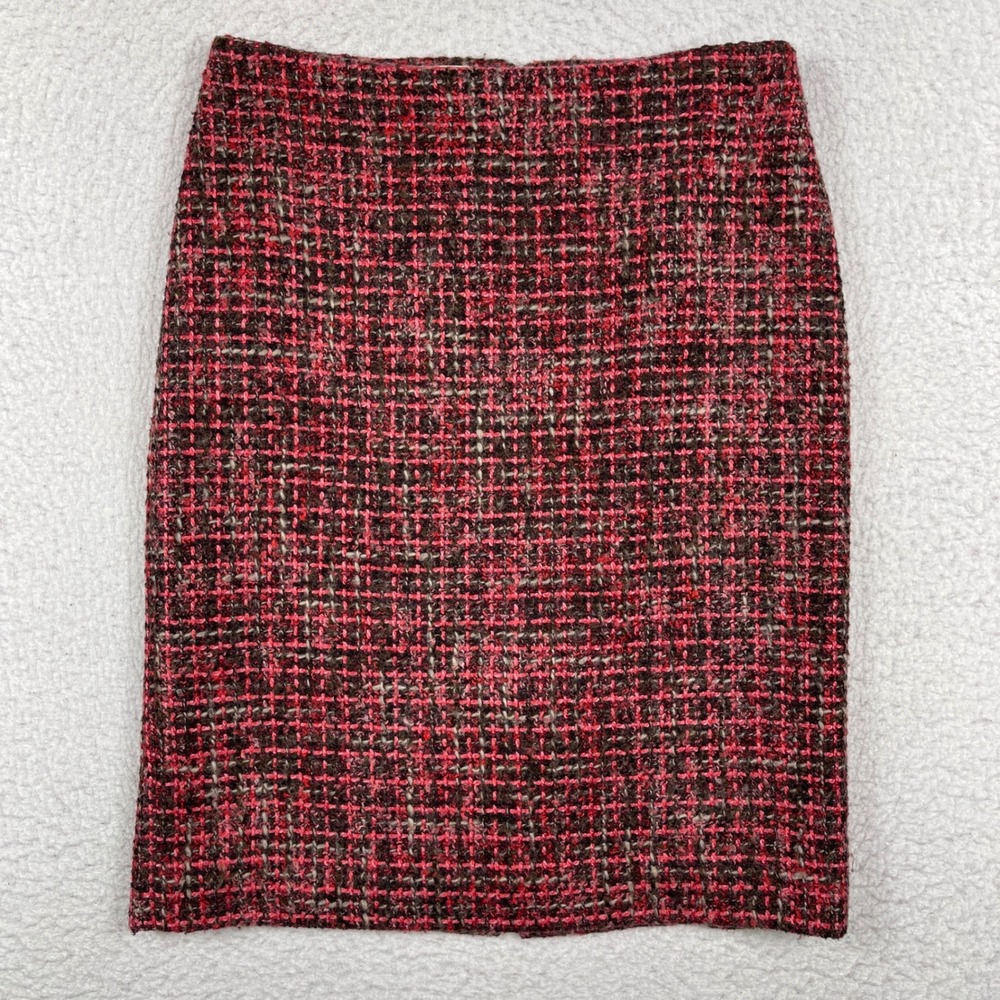 Talbots Pencil Skirt Womens 4P Red Brown Tweed Wool Blend Business Skirt